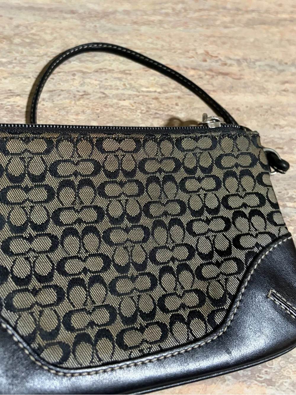 Coach Signature Canvas Wristlet with leather trim and handle